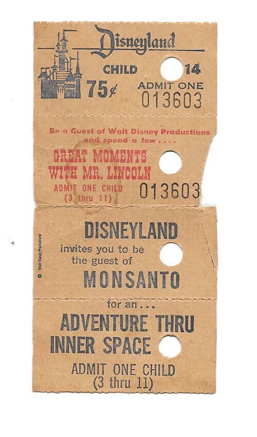 1967 Disneyland Main Gate Admission + Adventure Thru Inner Space VERY RARE