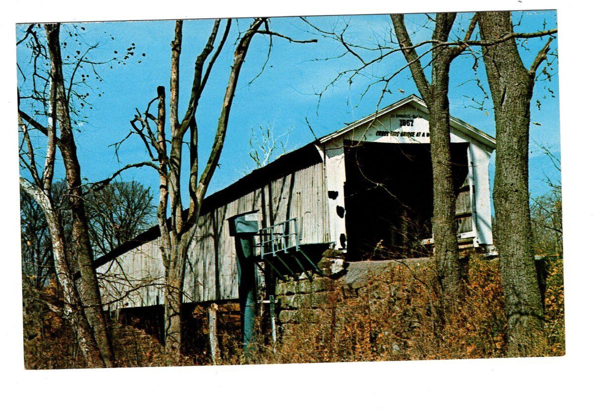 Vintage Parke County Indiana Mansfield Covered Bridge Unposted Postcard #320