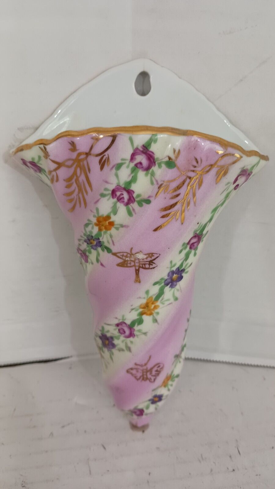 Vintage Limoges China Pocket Wall Vase - Pink FLoral