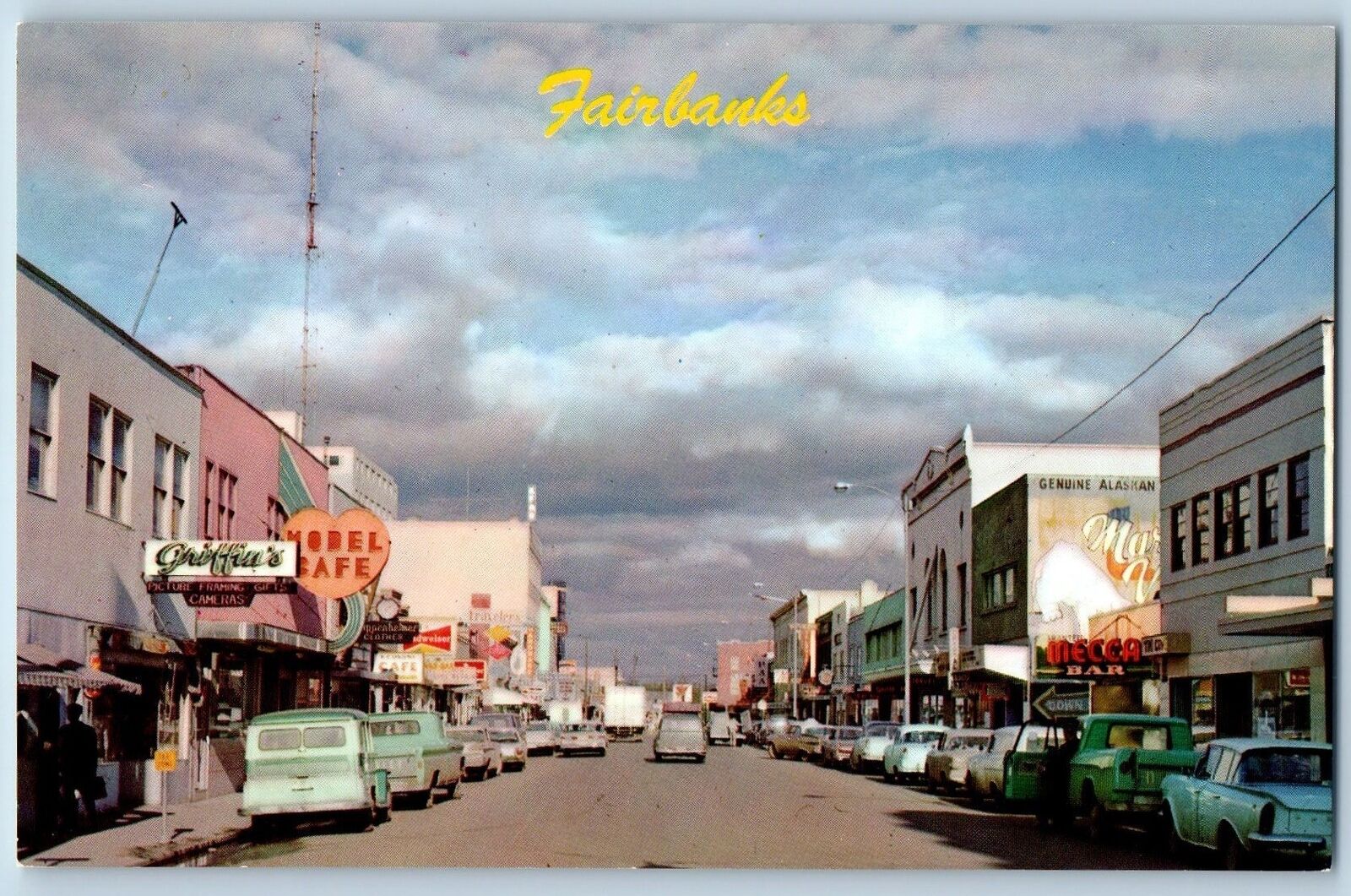 Fairbanks Alaska Postcard Looking Down Second Ave. Main Business District c1960s