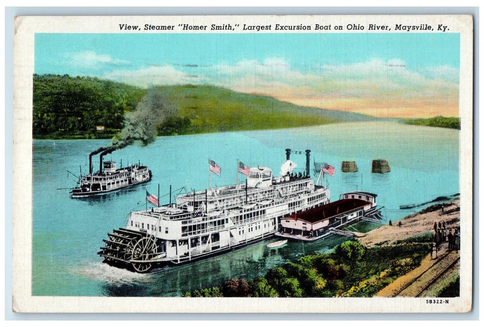 1948 Steamer Homer Smith Largest Excursion Boat Ohio River Maysville KY Postcard