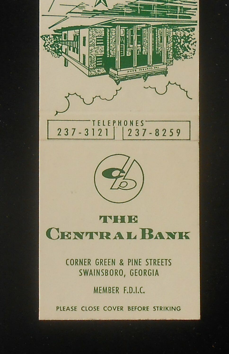 1960s The Central Bank Corner Green & Pine Streets Swainsboro GA Emanuel Co MB