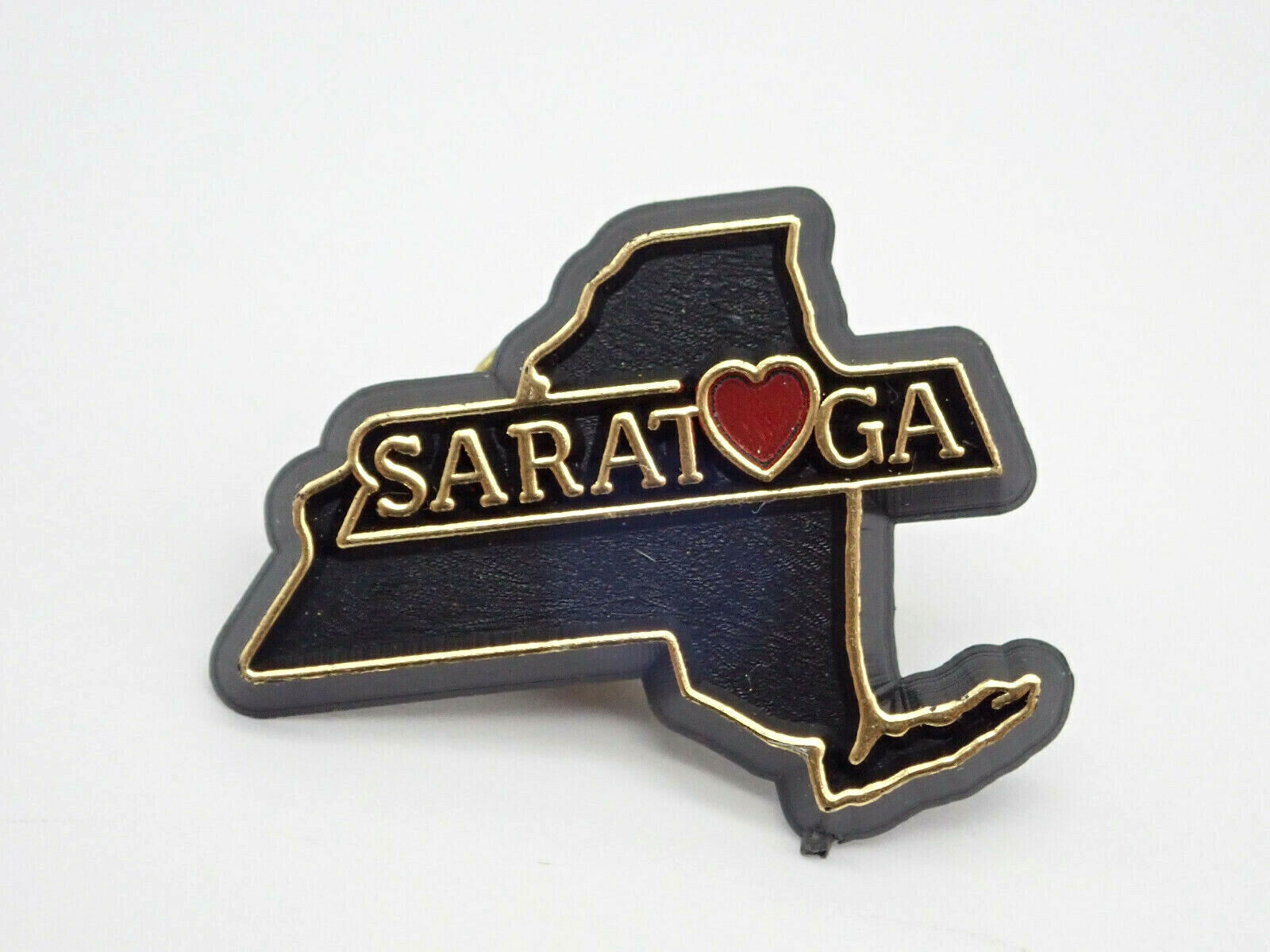Saratoga New York State Heart Gold Tone Vintage Lapel Pin