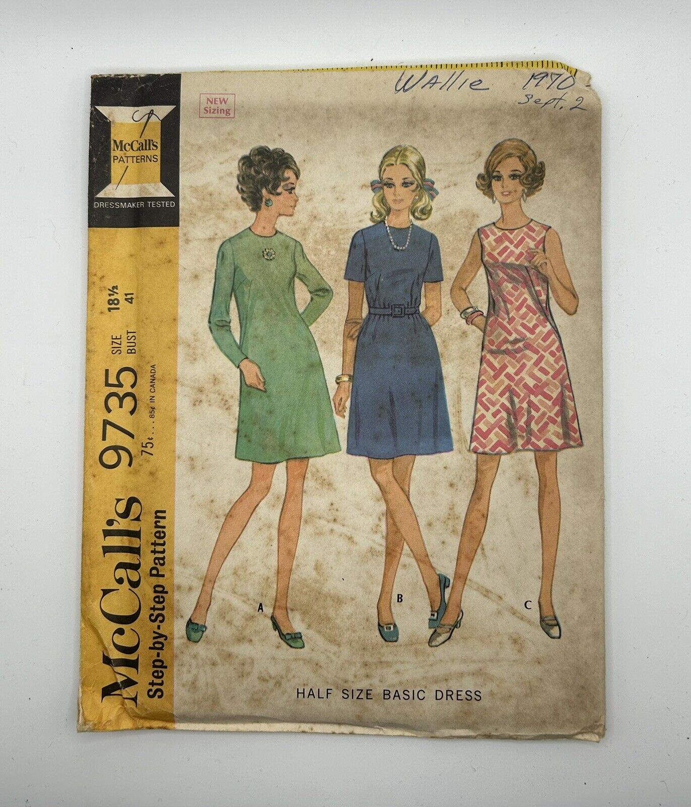 McCalls 1969 Sewing Pattern #9735 Dress Size 18.5 Bust 41 Hip 43 Waist 34 Uncut