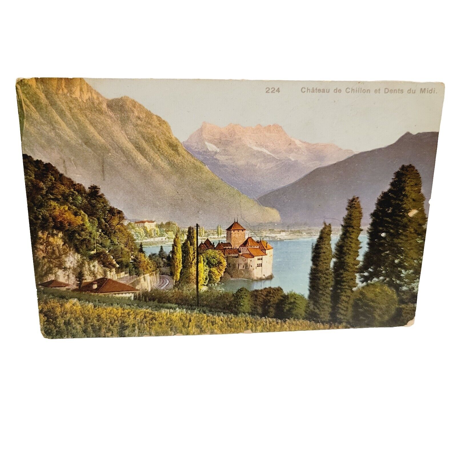 Vtg Switzerland Chateau de Chillon et Dents Du Midi Postcard Posted