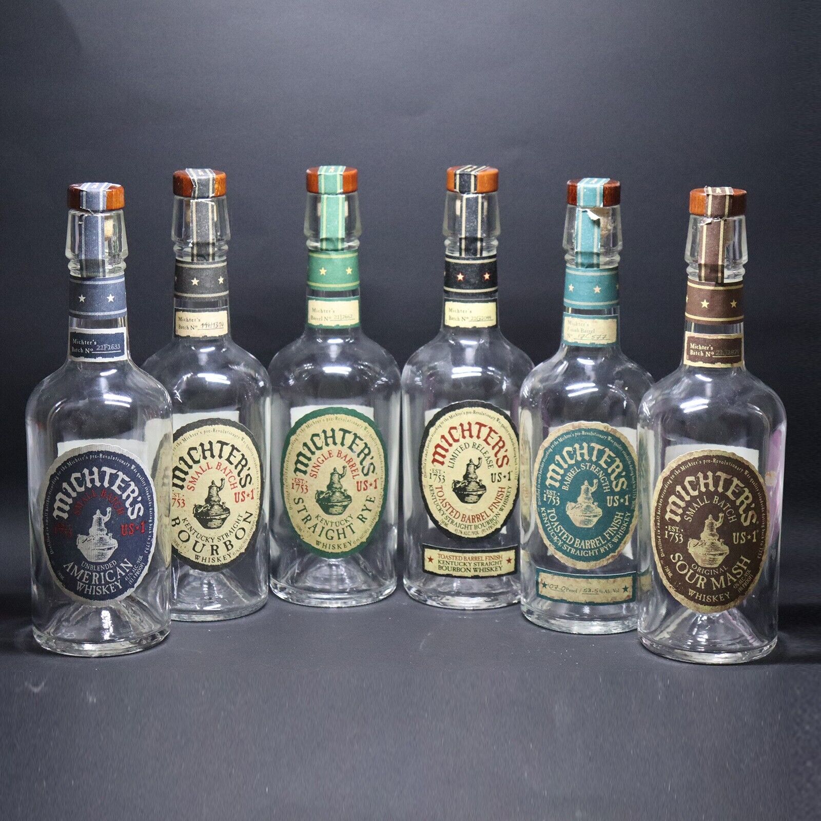 Michter’s Toasted Whiskey, Rye, Bourbon and Sour Mash Bottles Lot of 6 - Empty