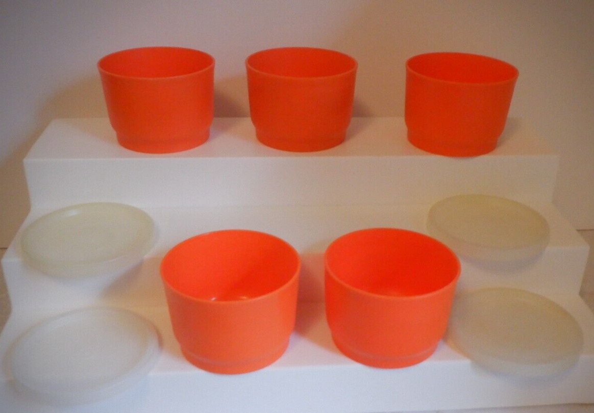 5 Vtg Tupperware Orange Snack Cup w/ 4 Lids #1229-15,16, 18, 36 + 297-8,38,45,83