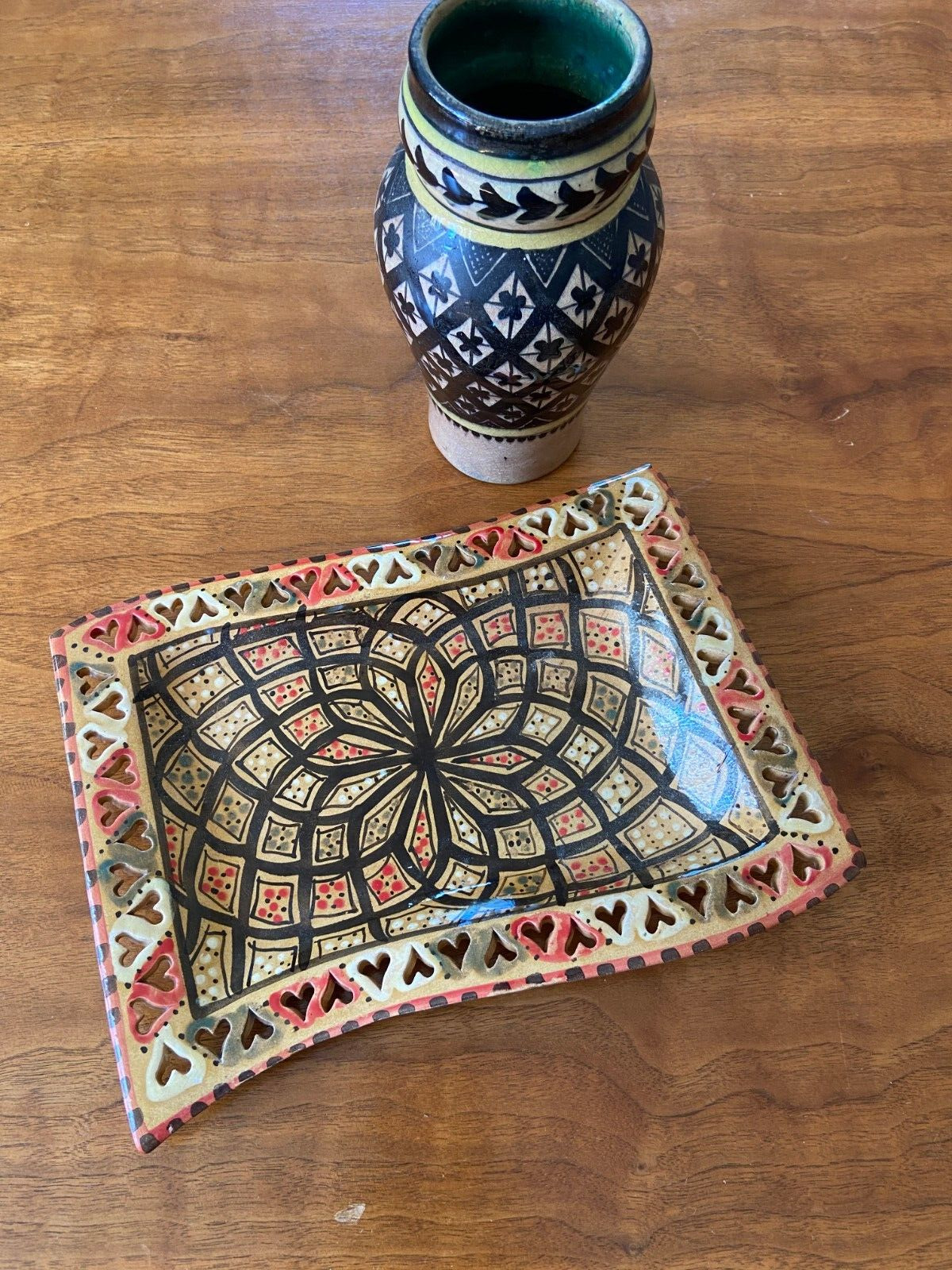 Handcrafted  Moroccan 7” signed vintage vase and 9\