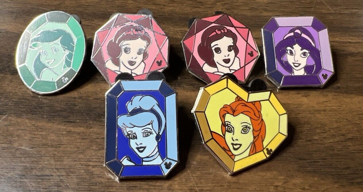 Set of 6 Disney Princess Precious Gems Pins - Hidden Mickey Series - Double Snow