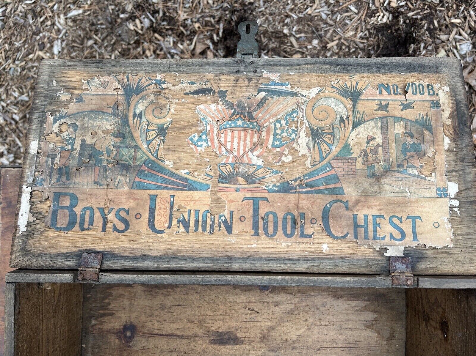 Vintage Bliss Boys Union Tool Chest Dove Tailed Wooden Box w/ Label. No. 900B