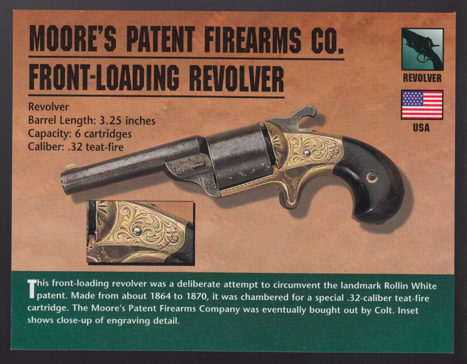 MOORE\'S PATENT FIREARMS CO. FRONT-LOADING REVOLVER .32 Hand Gun PHOTO CARD