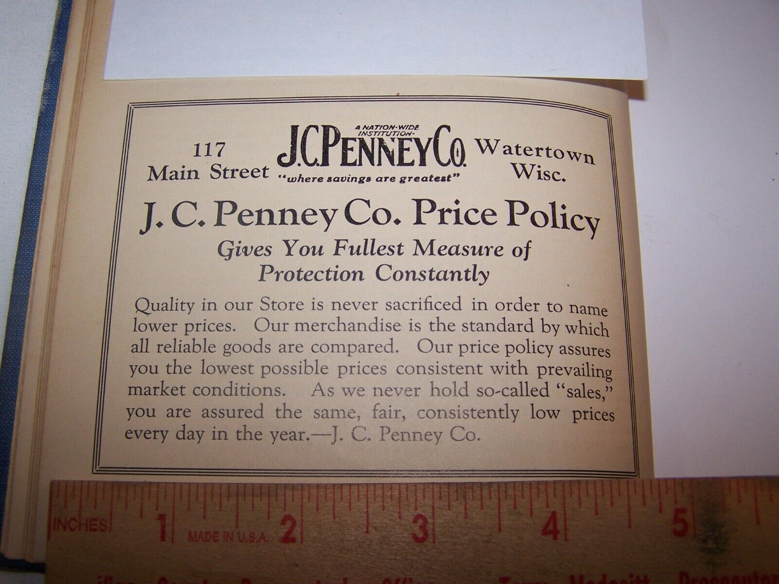 1927 J.C. PENNEY COMPANY Printed Paper Ad WATERTOWN WISCONSIN