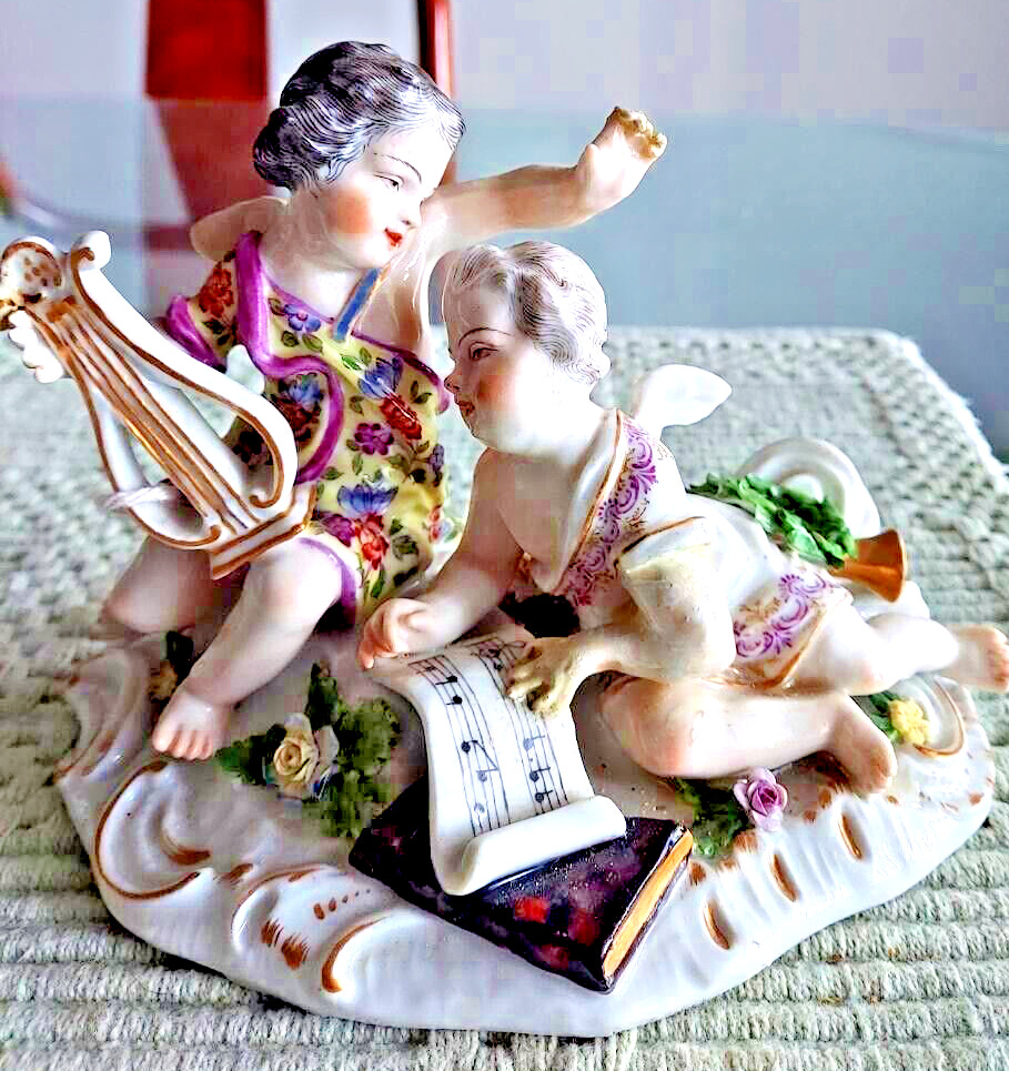 Antique French Cherub Putti Music Figurine Samson