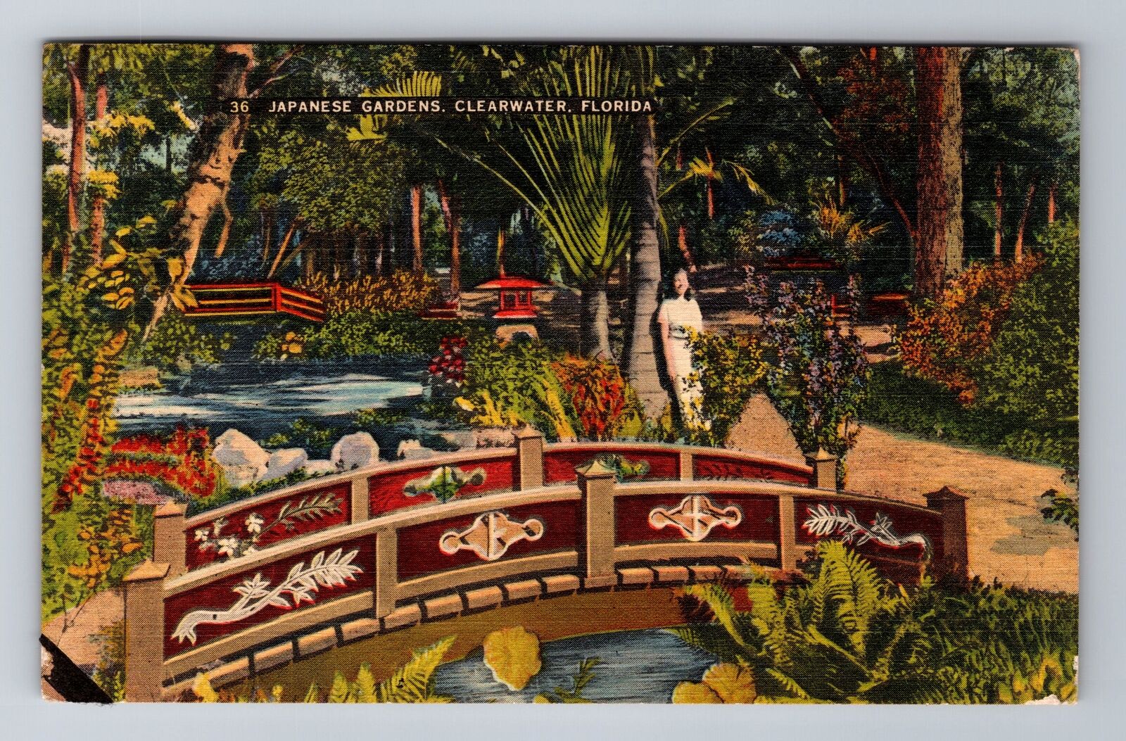 Clearwater FL-Florida, Japanese Gardens, Vintage c1942 Souvenir Postcard