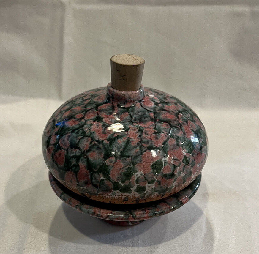 Vtg 3 Piece Hand-Thrown Clay Perfume/Scent Bottle With Cork Marked \