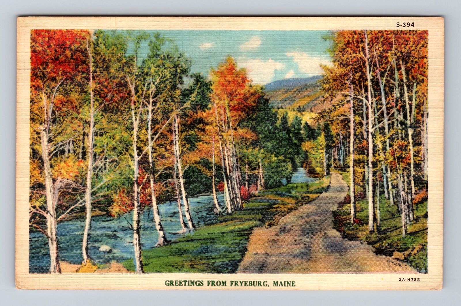 Fryeburg ME-Maine, General Greetings, Country Road, Vintage c1942 Postcard