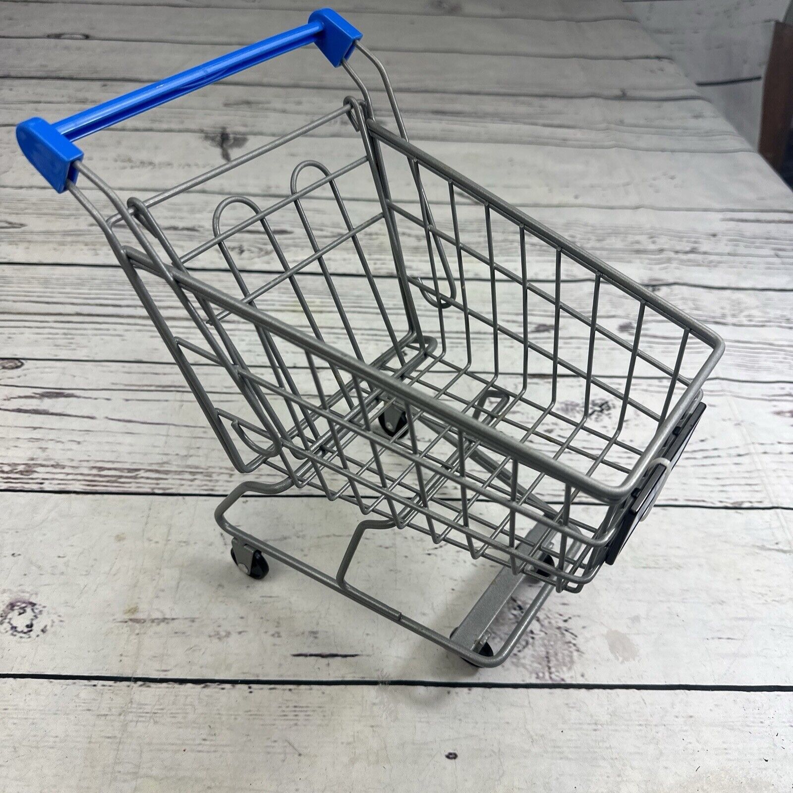 Walmart Toy Doll Size Mini Shopping Cart, Gray Metal / Blue Sign (10\