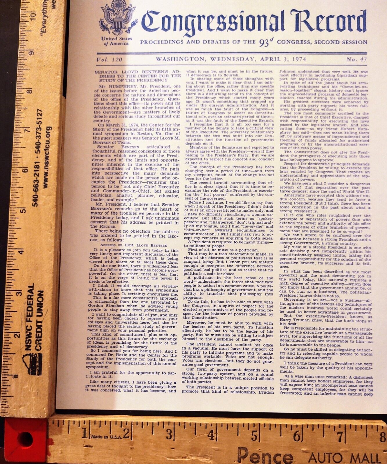 Vintage Congressional Record Apr 3, 1974 Proceedings Debates 93rd Congress Flyer