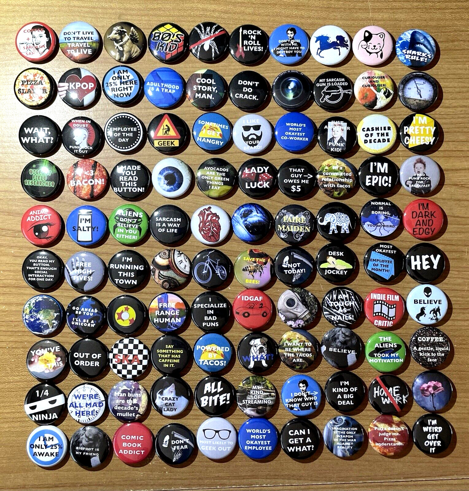 Lot of 100 Buttons Pins Vintage 80s 90s Y2K Style Buttons Funny Assorted NEW