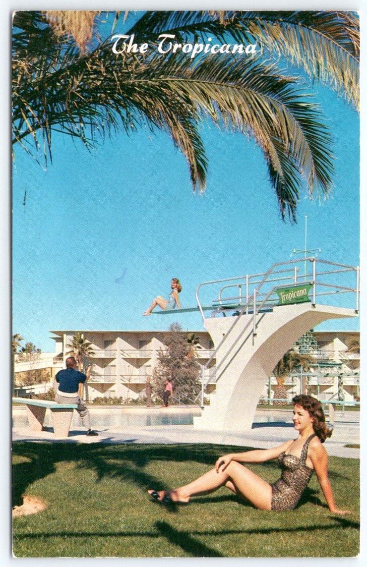 1973 LAS VEGAS TROPICANA HOTEL BATHING BEAUTY DIVING BOARD VINTAGE POSTCARD