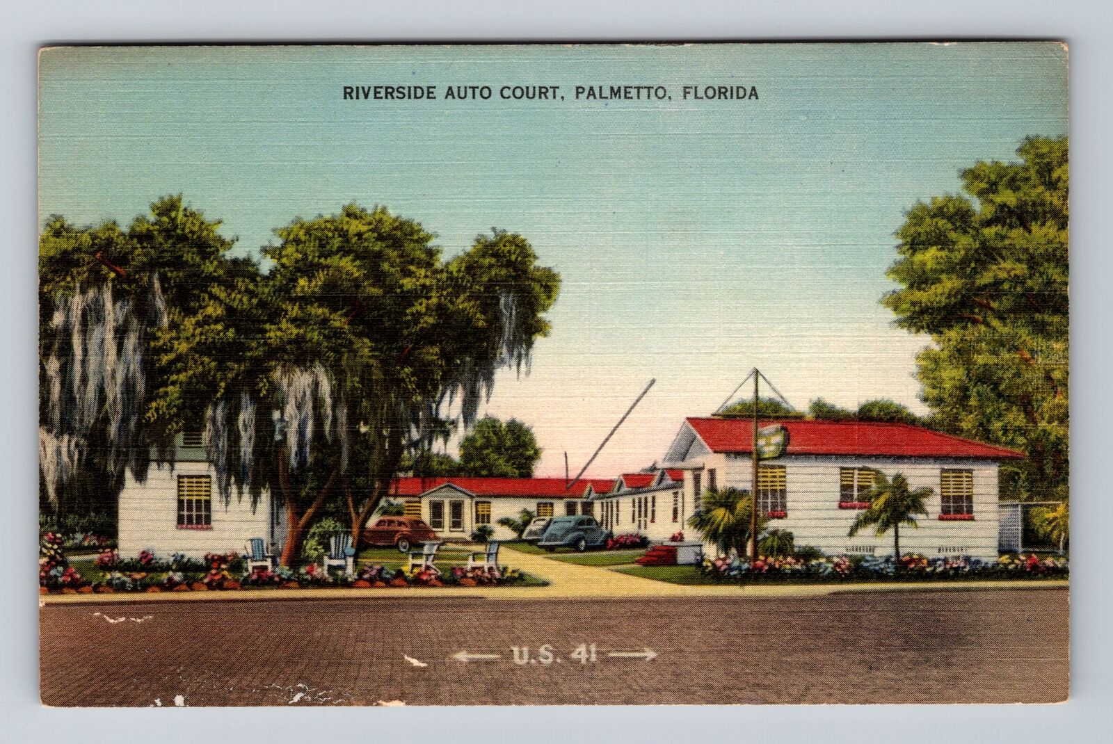Palmetto FL-Florida, Riverside Auto Court, Advertising, Antique Vintage Postcard
