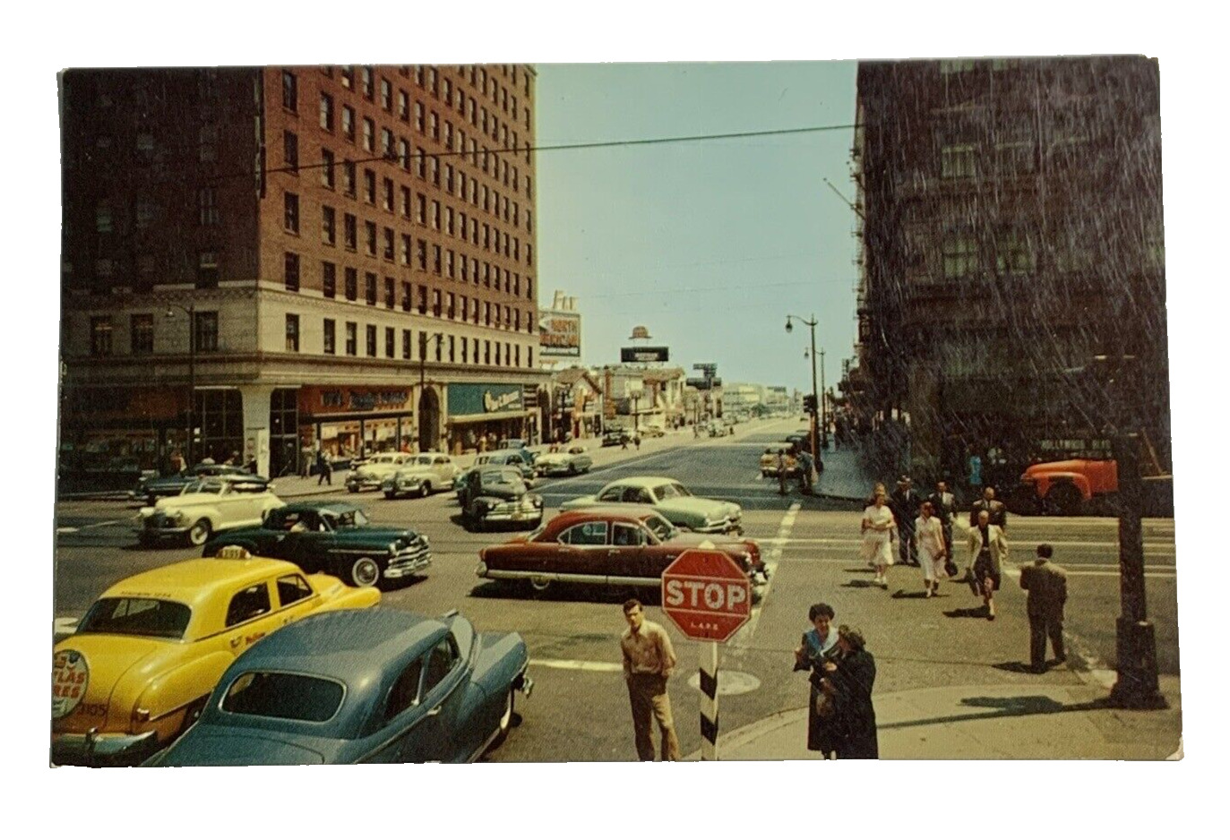 Hollywood California Street View Postcard Hollywood & Vine People Vintage Cars