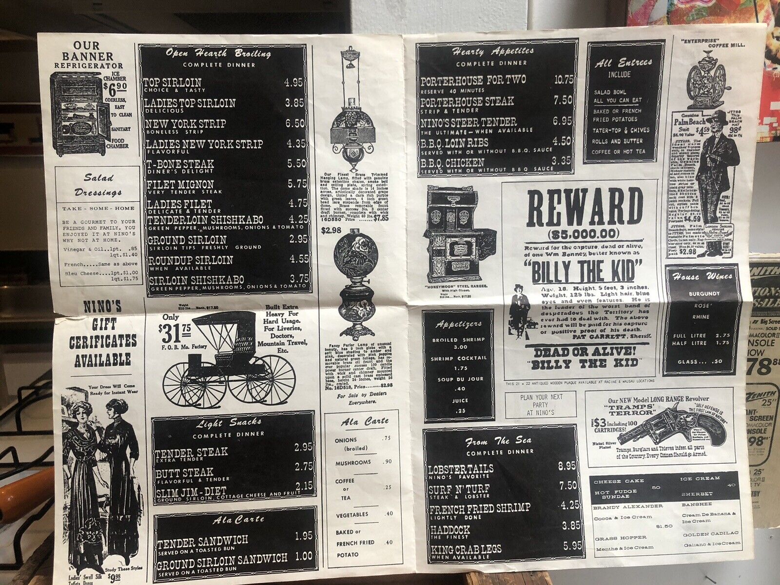 The Epitaph Newsletter  Menu NINO'S Steak Roundup Restaurant 1970s
