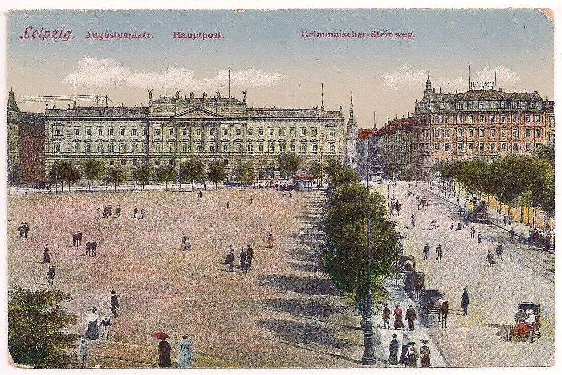 LEIPZIG GERMANY Postcard POST OFFICE AUGUSTUSPLATZ Grimmaischer-Steinweg c.1910