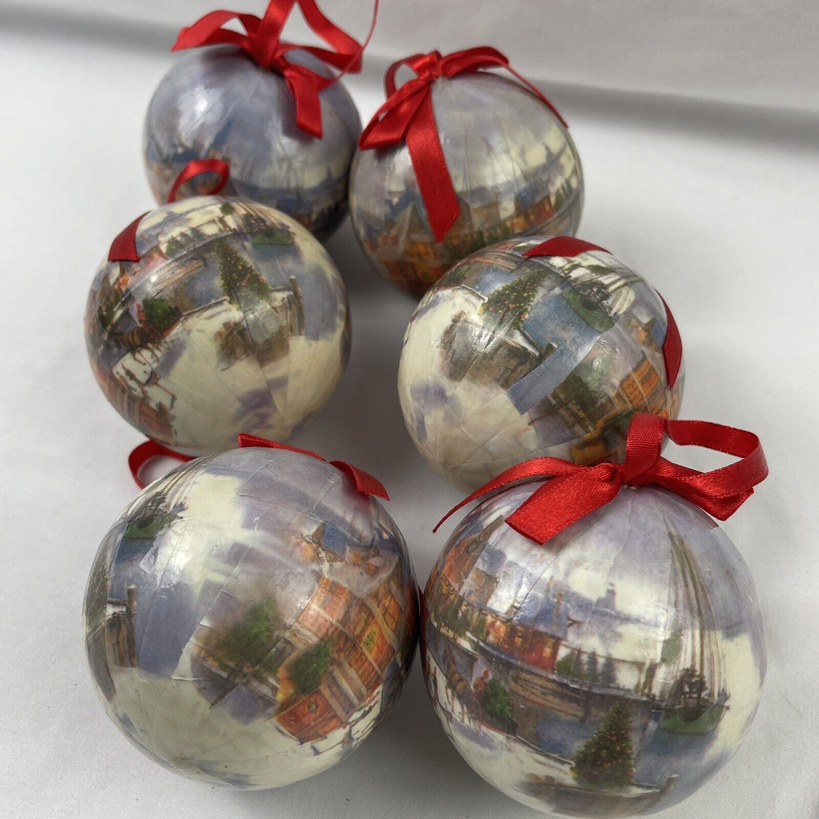 6 Vintage Paper Mache Decoupage Christmas Ornaments Colonial Holiday at The Dock