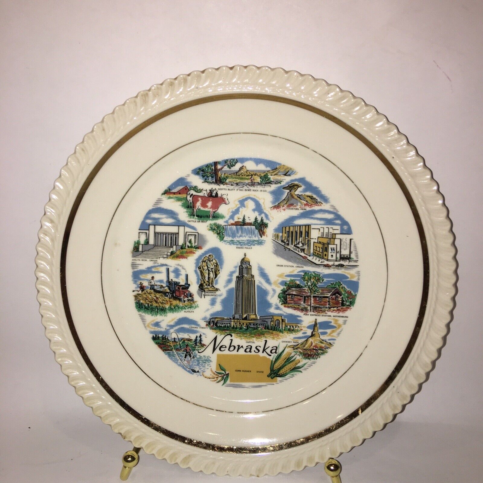 Vintage Collectible Souvenir Nebraska State Plate 10”