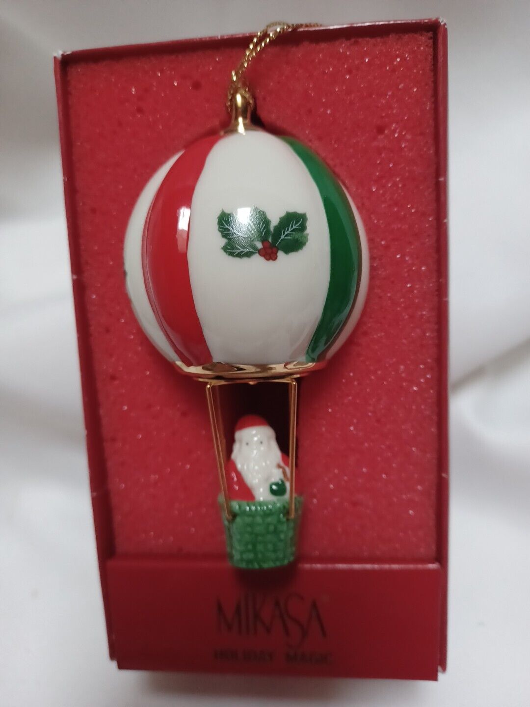 Mikasa Holiday Magic Porcelain Christmas Tree Ornament Santa Hot Air Balloon IOB