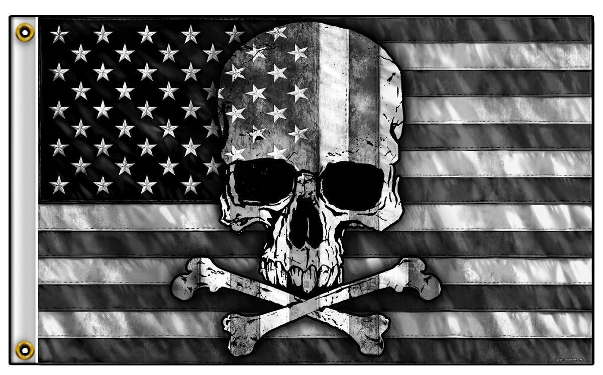 BUY 1 GET 1 FREE BLACK & WHITE USA SKULL CROSS BONES  3X5  BIKER FLAG #775 NEW