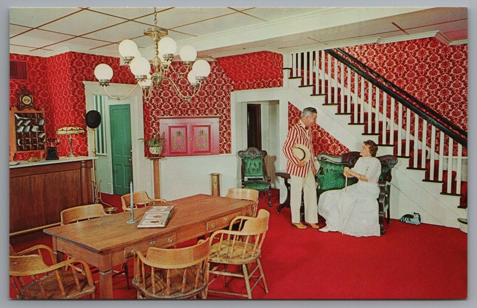 Tulia TX Elm Tree Inn Hotel Stairway Old Clock c1963 Chrome Postcard