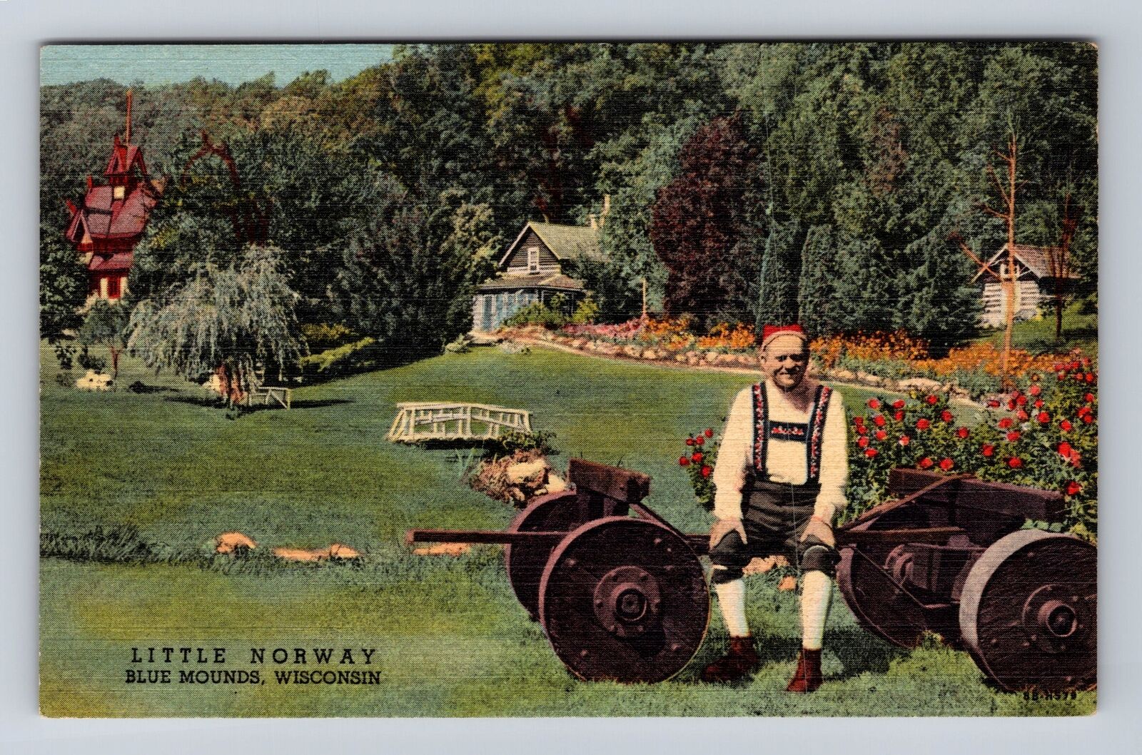 Blue Mounds WI-Wisconsin, Little Norway, Gardening Antique, Vintage Postcard