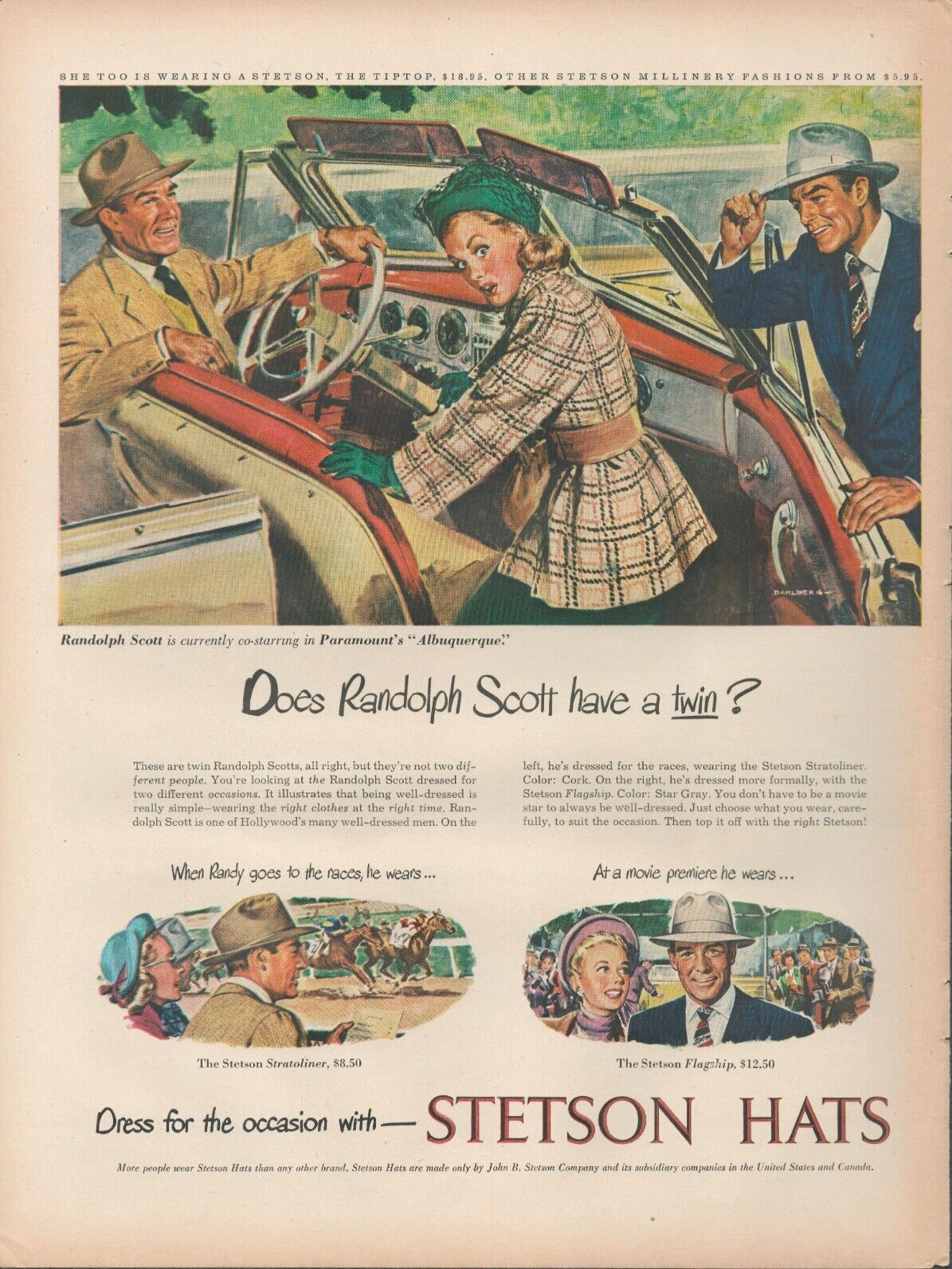 1948 Stetson Hats Does Randolph Scott Have A Twin Dress For Occasion Print Ad