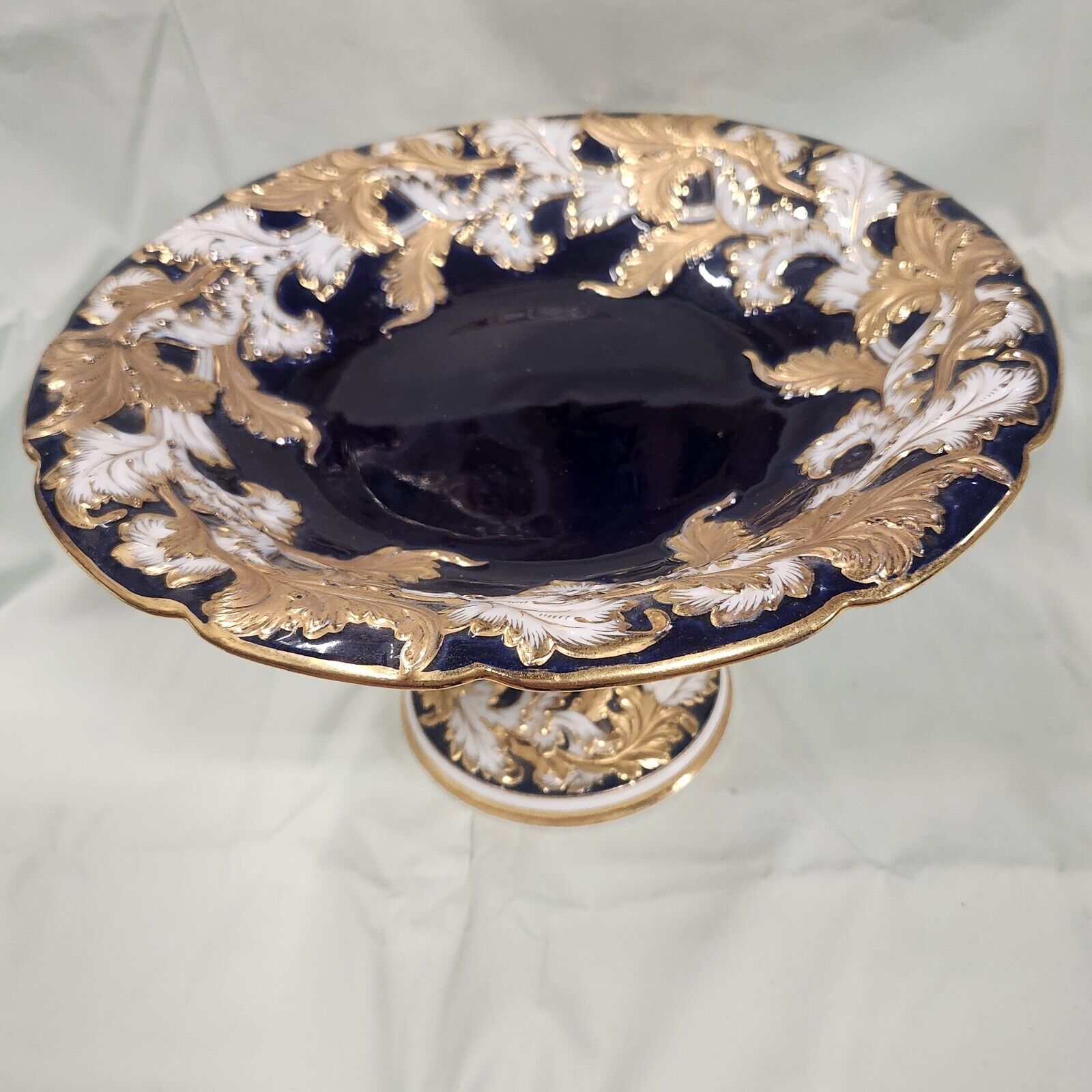 Antique Meissen pedestal bowl blue gold and white