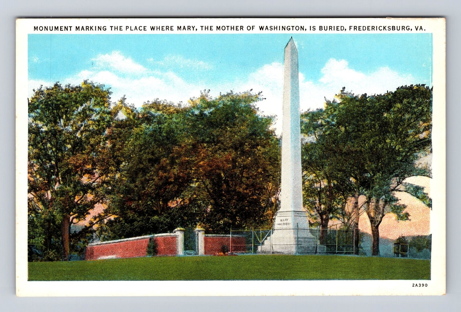 Fredericksburg VA-Virginia, Monument Mother Washington Buried, Vintage Postcard