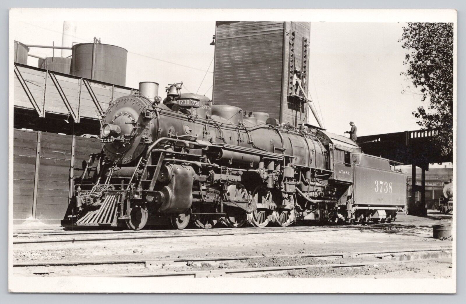Atchison Topeka & Santa Fe Railroad Locomotive 3738 VTG RPPC Real Photo Postcard