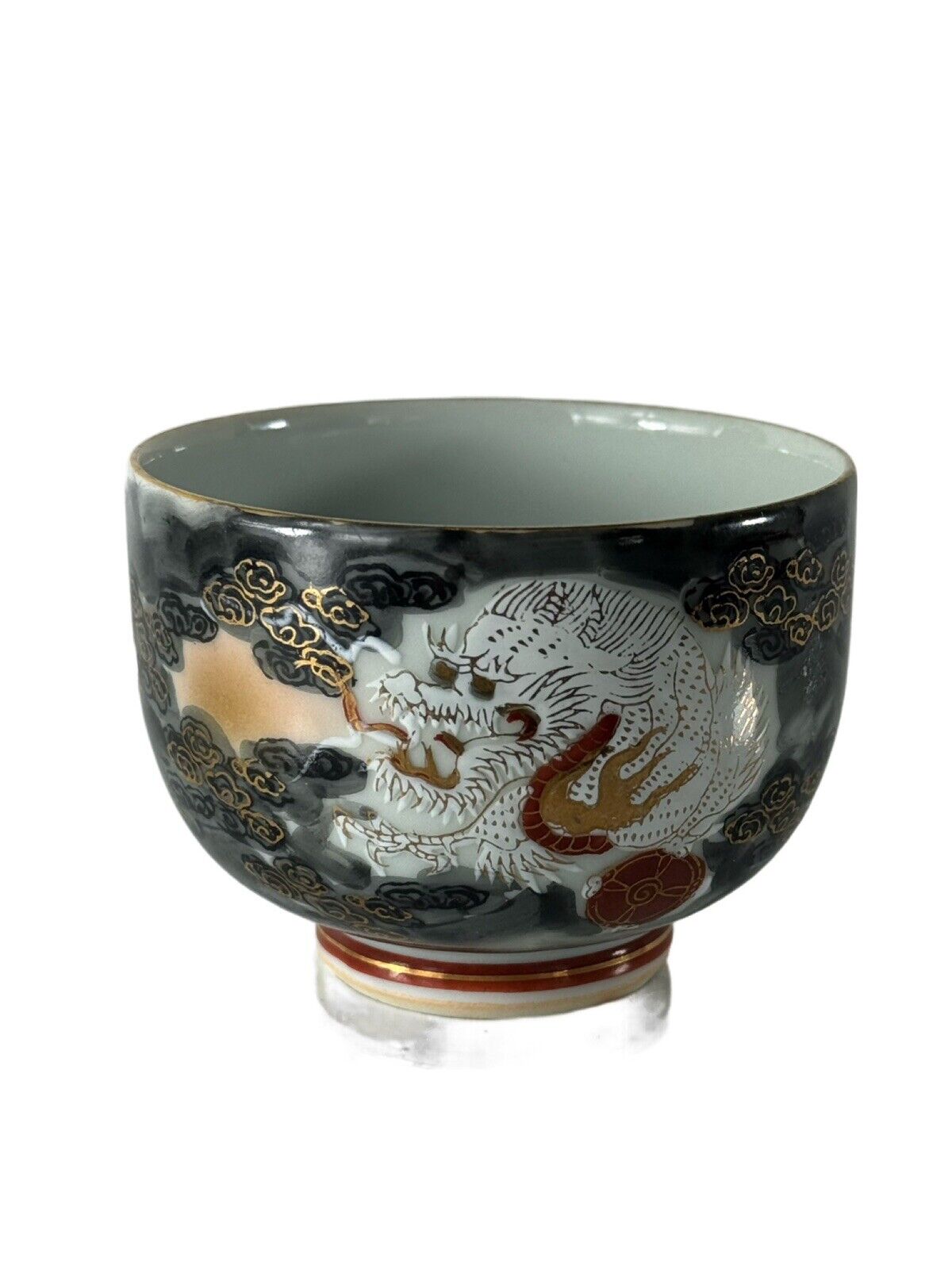 Japanese Dragon Single Tea Cup Traditional Footed Hand Painted Marked Vintage