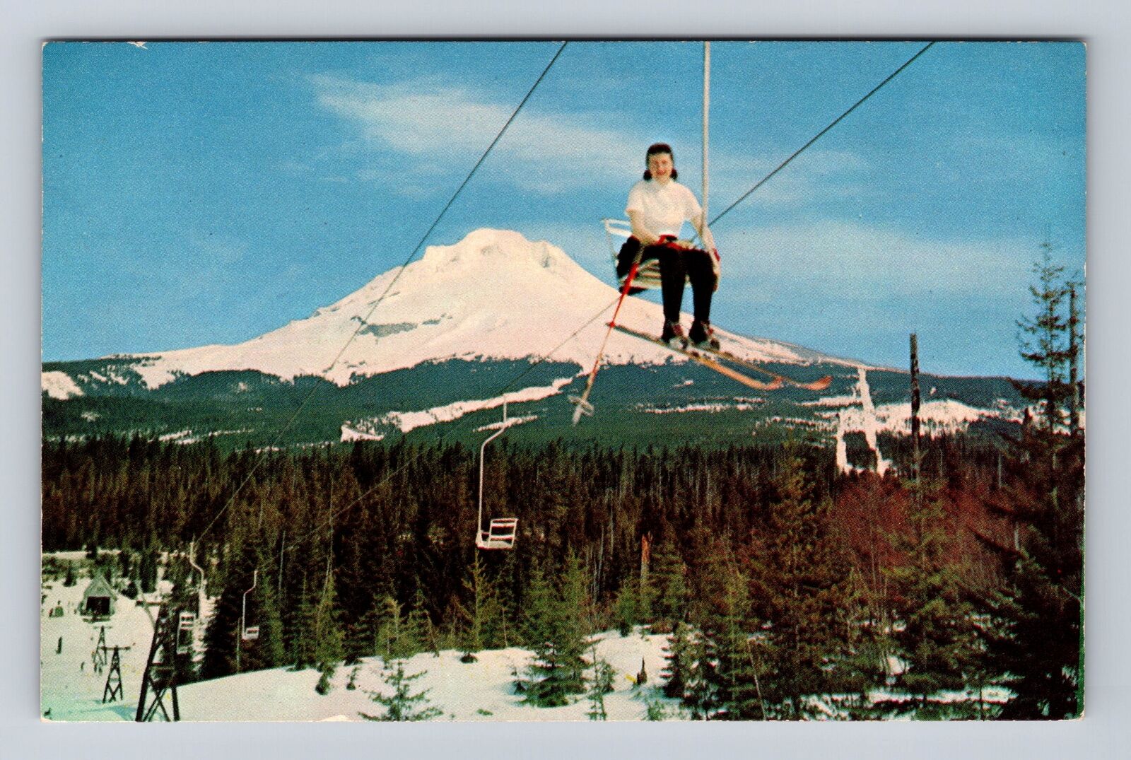 Mount Hood OR-Oregon, Mount Hood Recreational Area, Ski Lift, Vintage Postcard