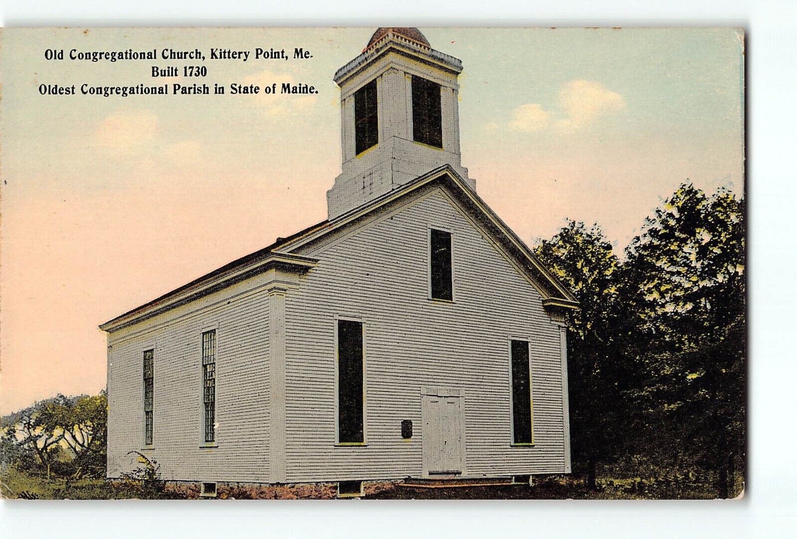 Old Vintage 1913 Postcard Old Congregational Church Kittery Point Maine
