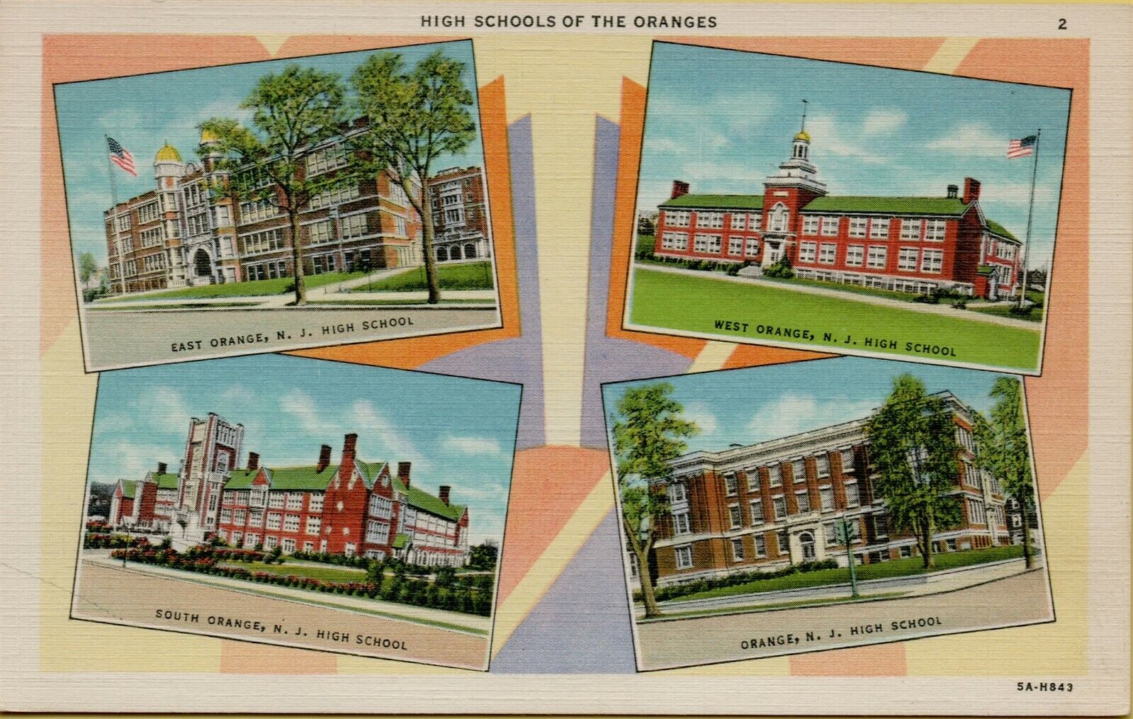 Multi-View High Schools of Oranges East South West Orange NJ Postcard A42