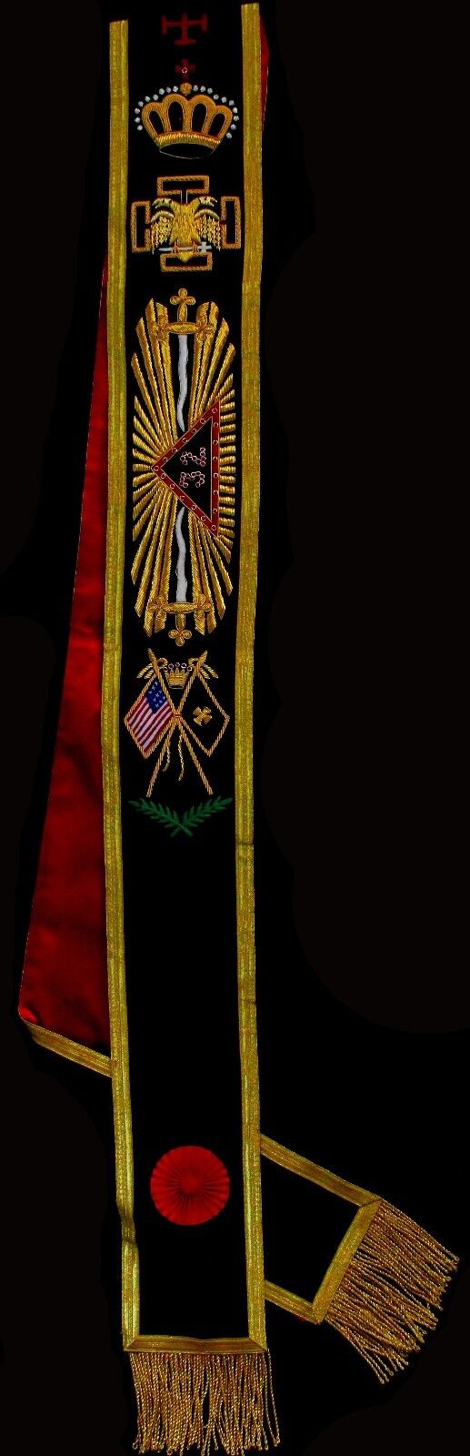 Masonic Regalia Scottish Rite 32nd Degree Rose Croix Hand Embroidered Black Sash