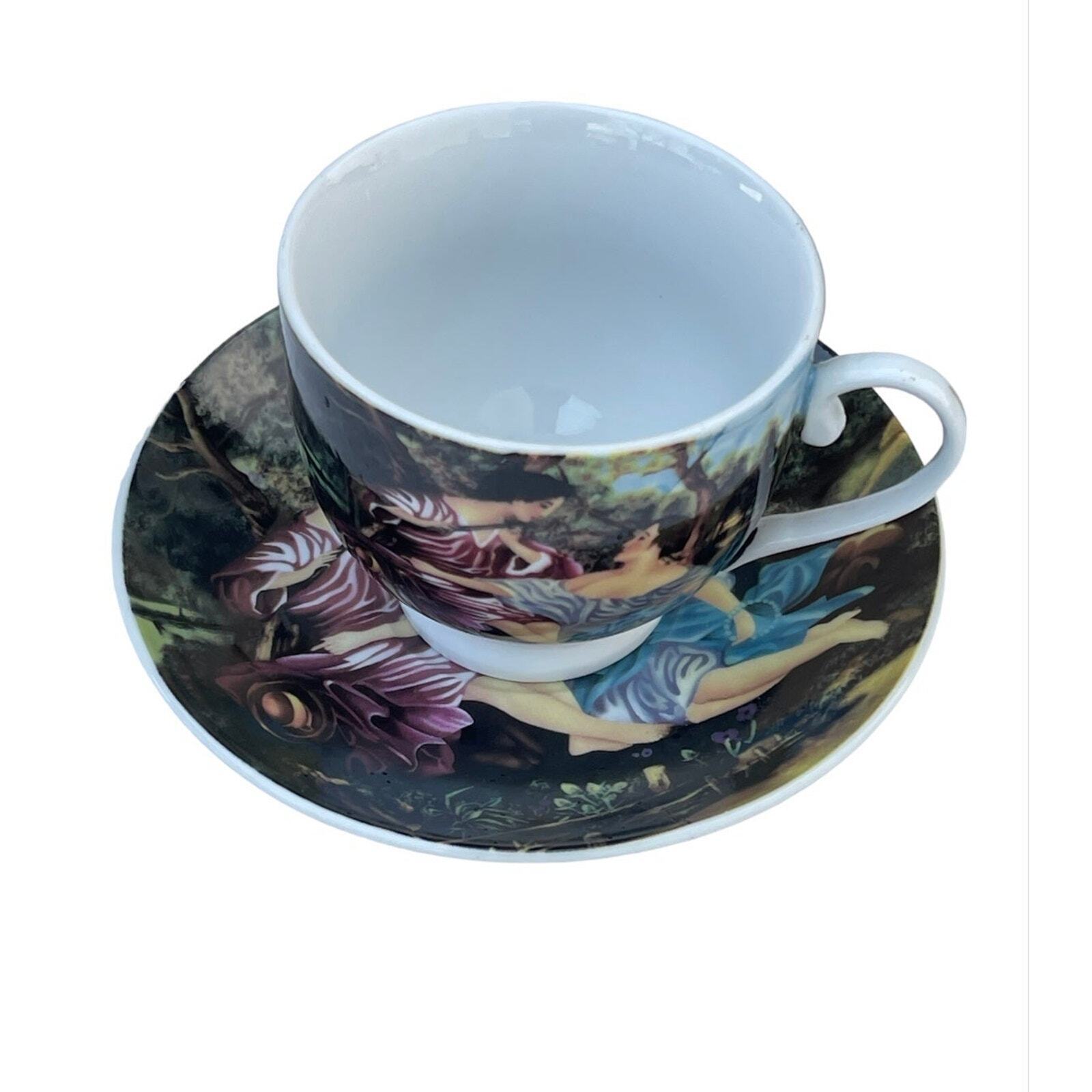 VTG Unique Tea Cup Saucer Handpainted