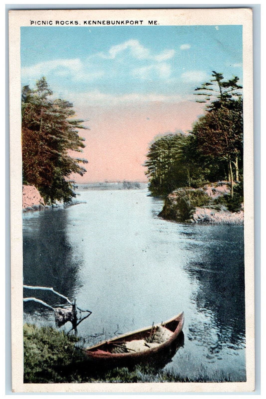 c1950s Boat Scene, Picnic Rocks Kennebunkport Maine ME Vintage Postcard