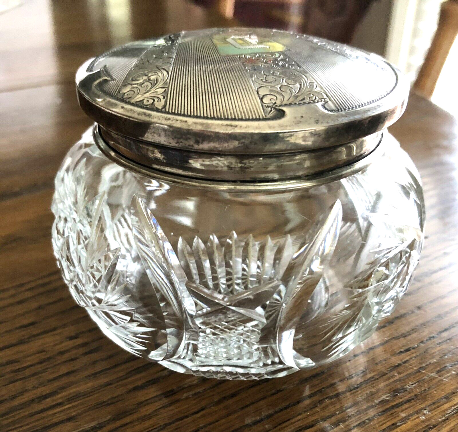 Vintage English STERLING Vanity Glass Jar  Initial D