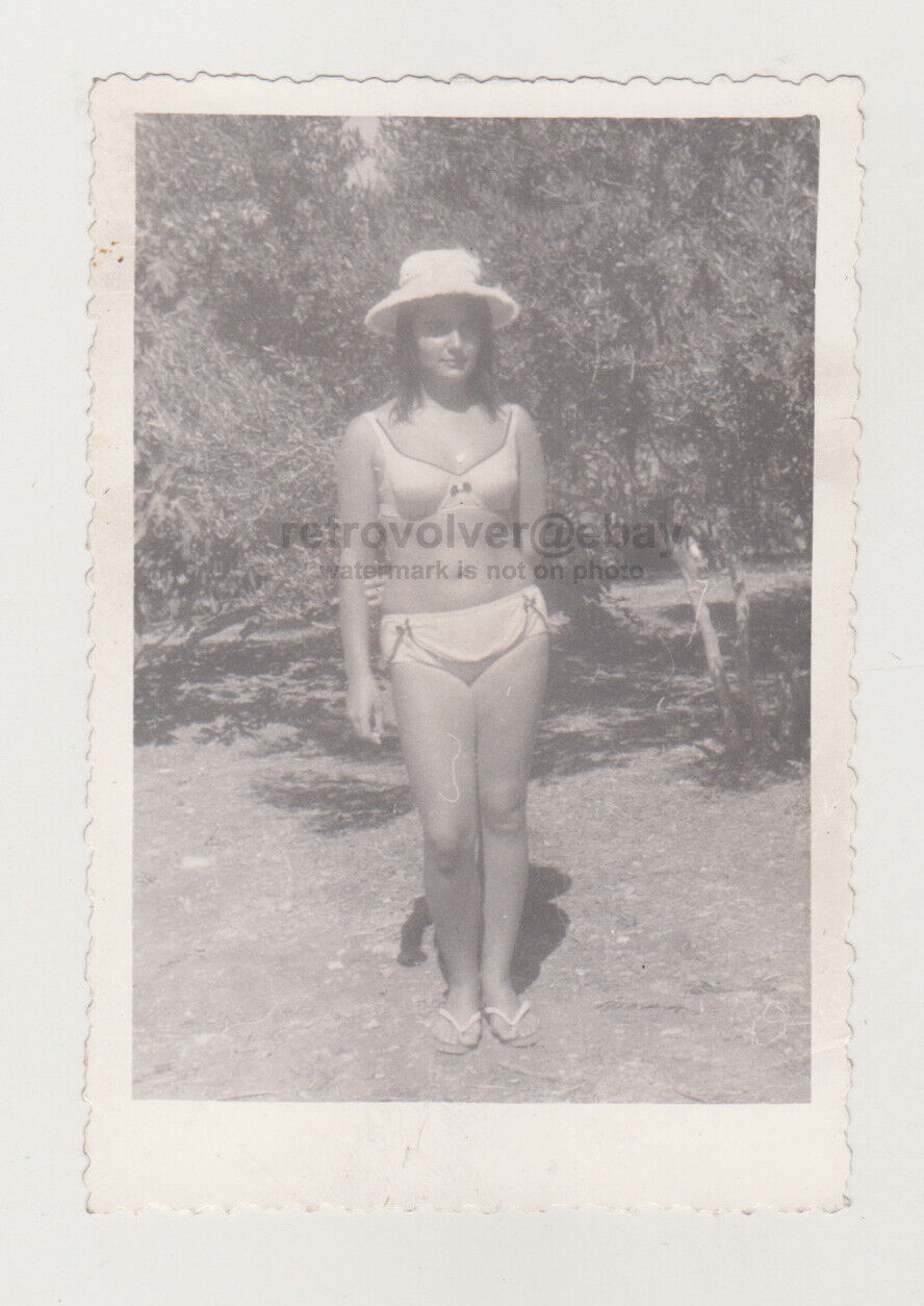 Pretty Attractive Young Woman Beach Bikini Swimsuit Female Old Snapshot Photo