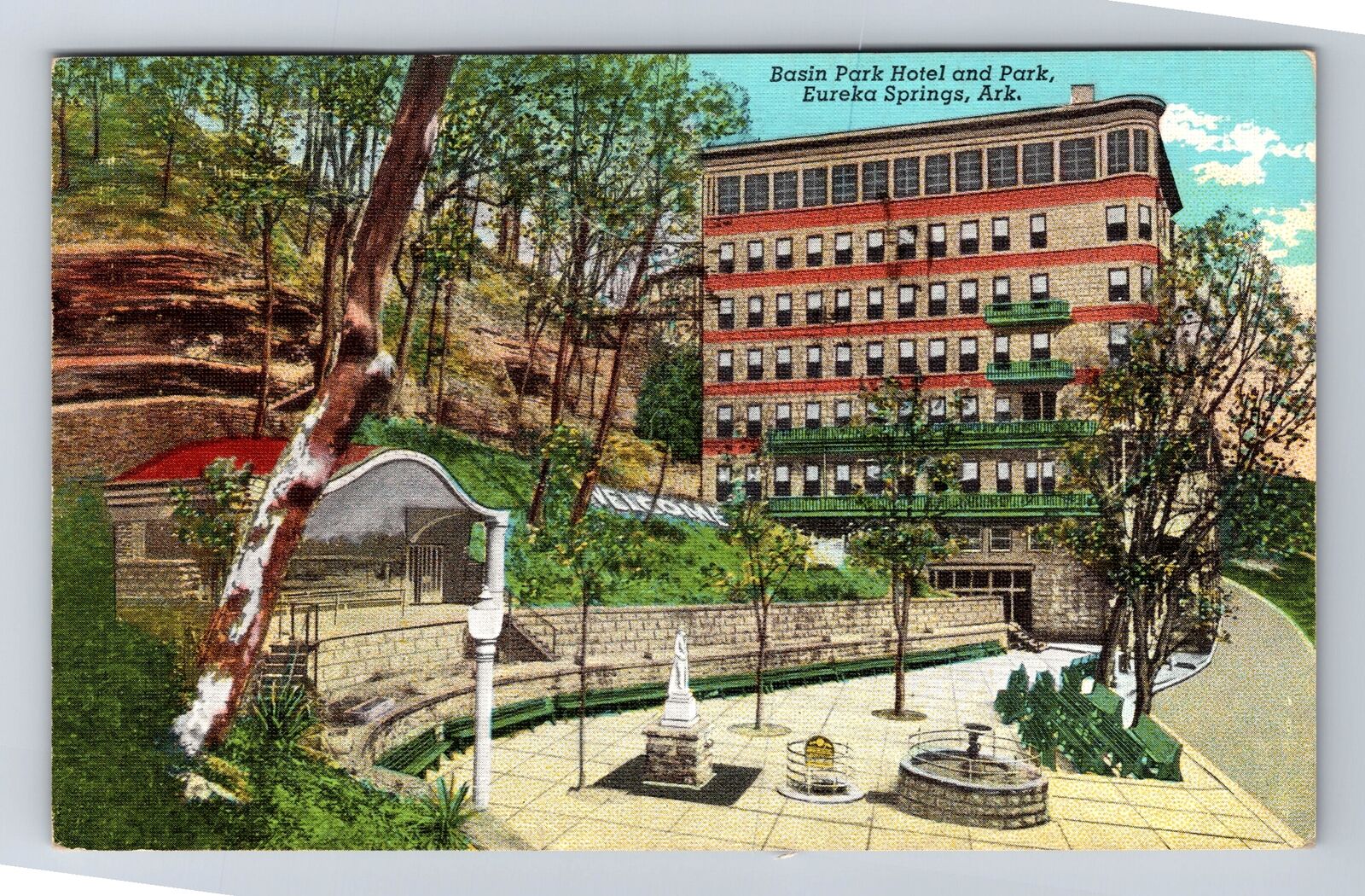 Eureka Springs AR- Arkansas, Basin Park Hotel And Park, Vintage c1941 Postcard
