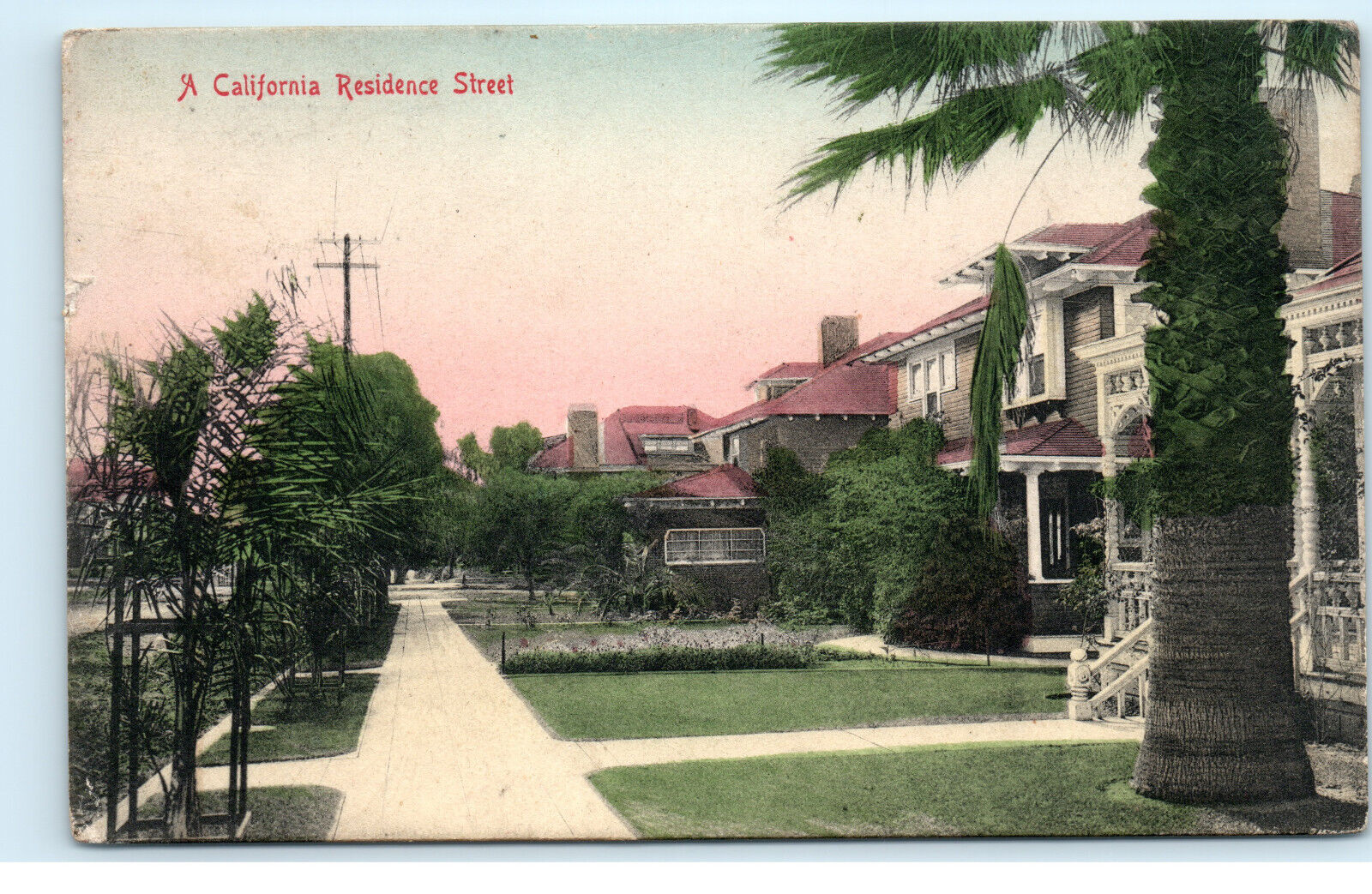 California Residence Street M Rieder #6618 Hand Colored Vintage Postcard F25