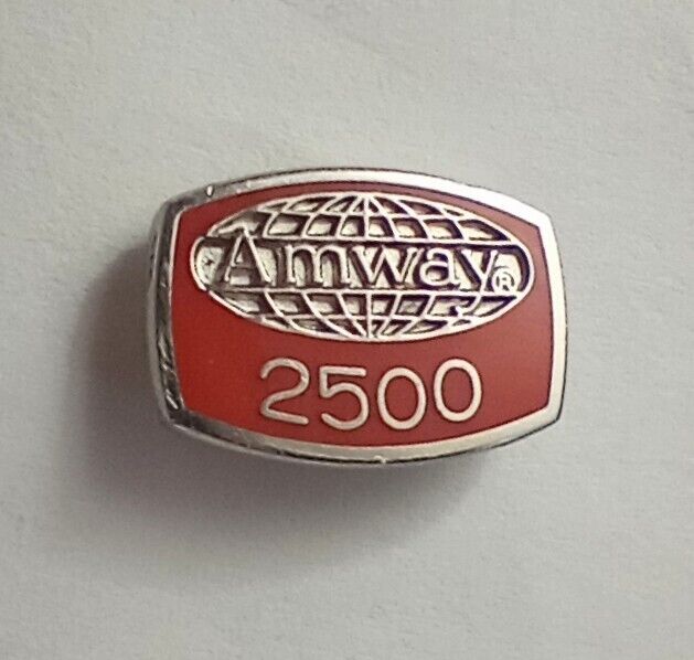 Amway 2500 Award Tie Tack Pin Lapel Silver Tone Red Enamel Logo